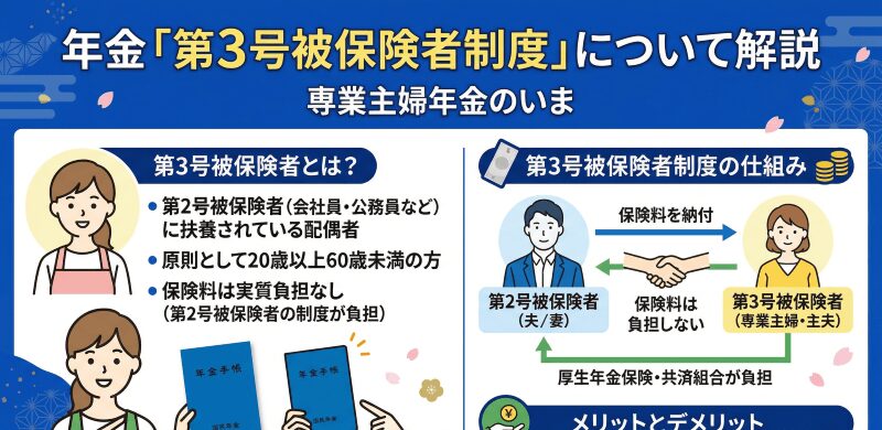 自民党と日本維新の会の実務者協議のイメージ。国会議事堂と年金制度の書類を背景に「第3号被保険者制度 見直し 2026」のテキストを配置したアイキャッチ画像。